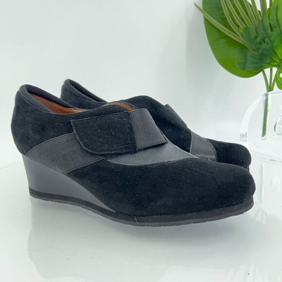 Earthies Women's Bondy Pump Size 10 Black Leather Wedge Slip On Shoes Bootie - Picture 4 of 14